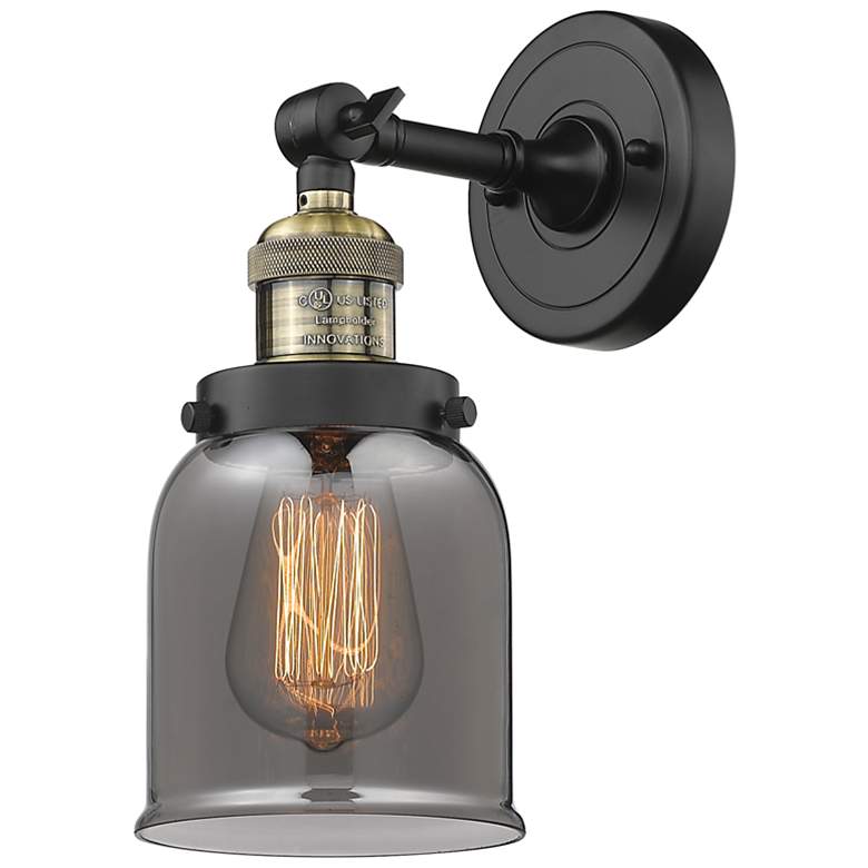 Image 1 Franklin Bell 10" High Black Brass Sconce w/ Plated Smoke Shade