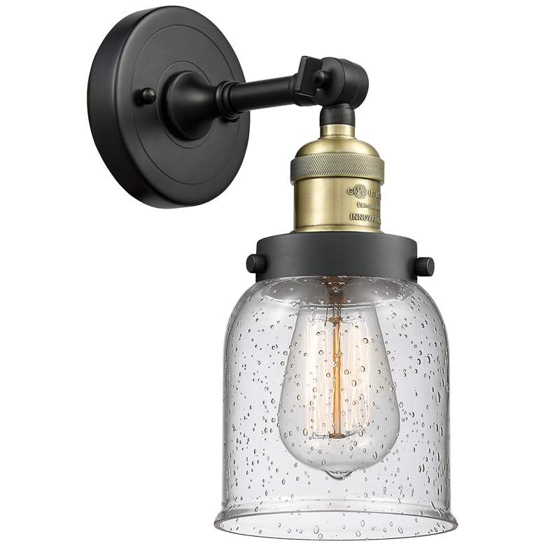 Image 1 Franklin Bell 10" High Black Brass Sconce w/ Seedy Shade