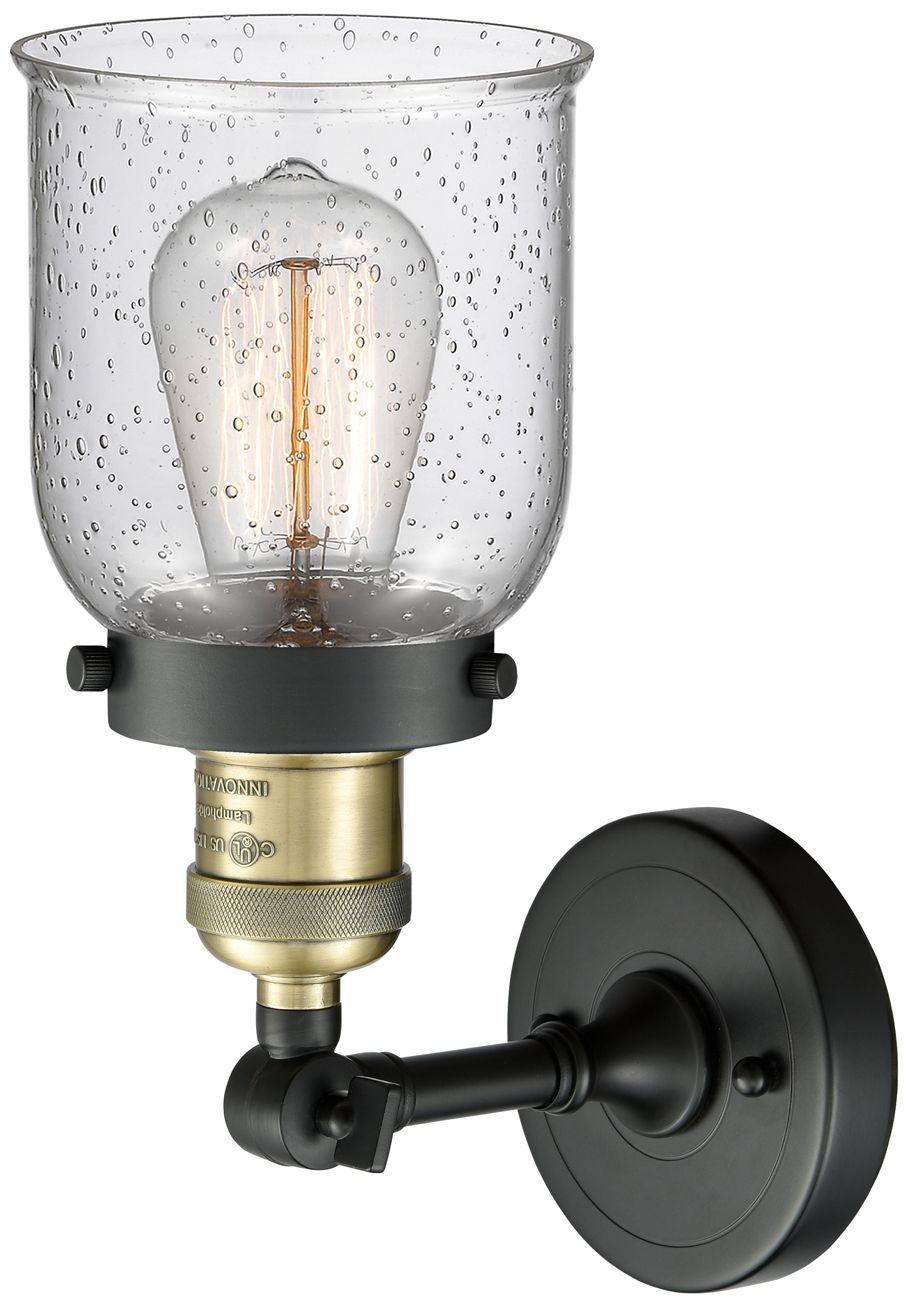 Image 5 Franklin Bell 10" High Black Brass Sconce w/ Seedy Shade more views