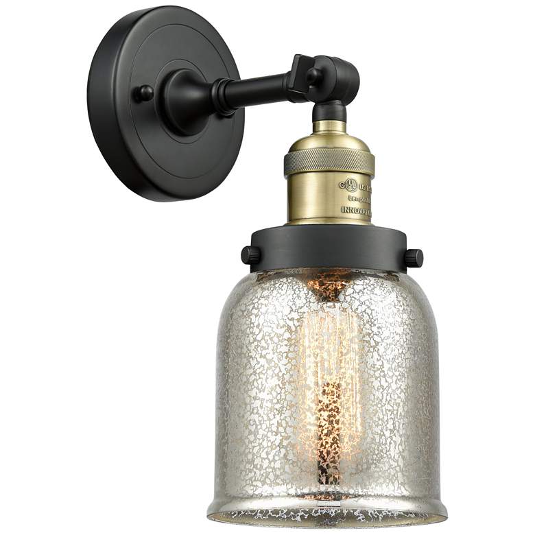 Image 1 Franklin Bell 10" High Black Brass Sconce w/ Silver Plated Mercury Sha