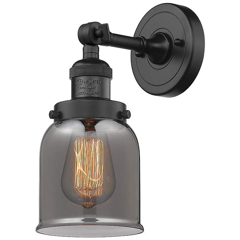 Image 1 Franklin Bell 10" High Matte Black Sconce w/ Plated Smoke Shade