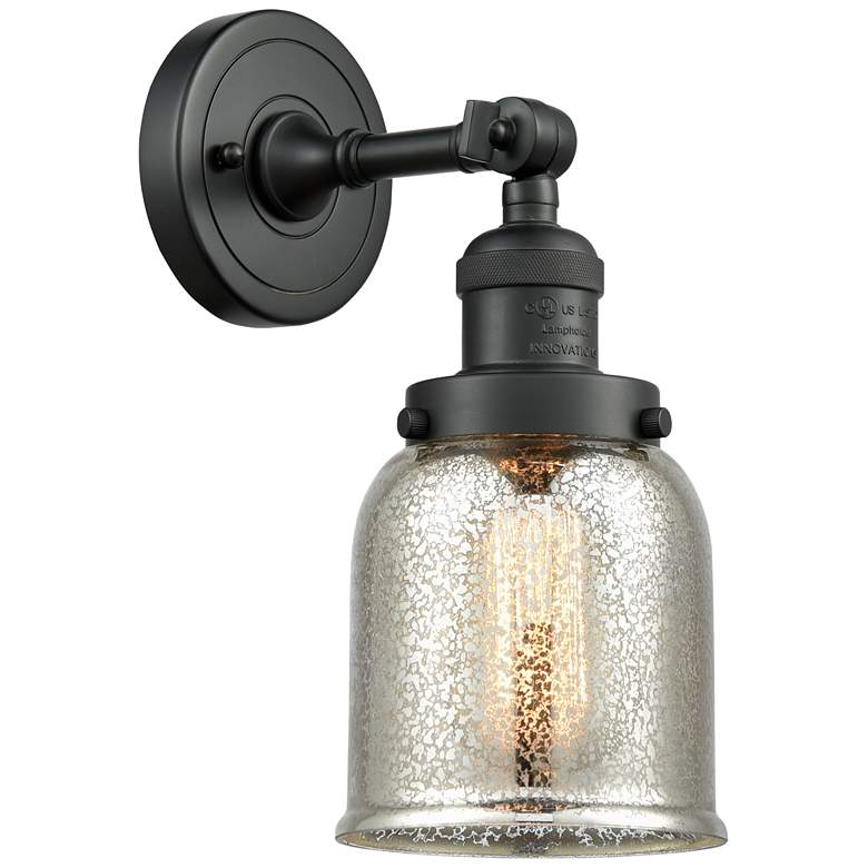 Image 1 Franklin Bell 10" High Matte Black Sconce w/ Silver Plated Mercury Sha