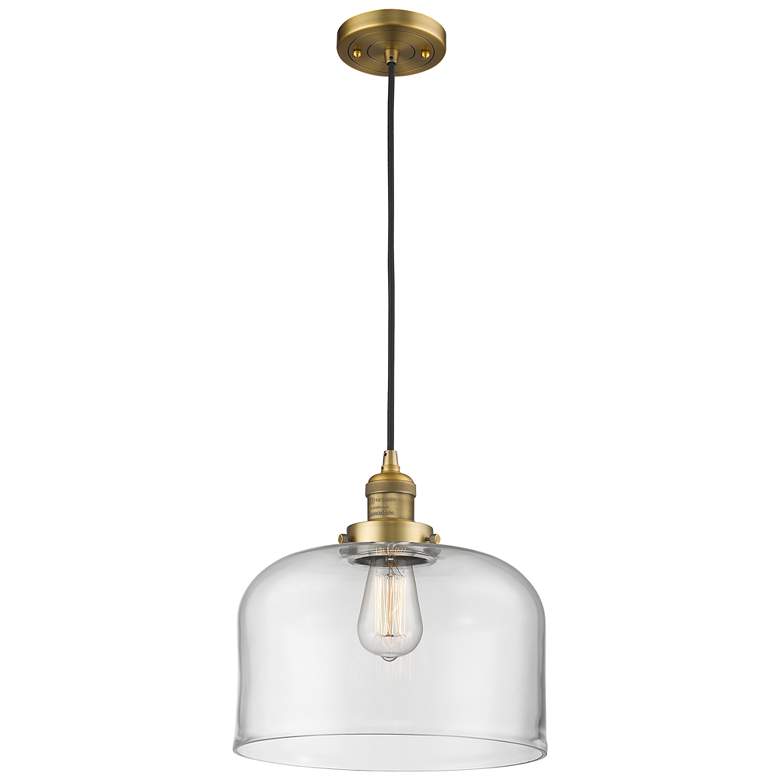 Image 1 Franklin Bell 12" Brushed Brass Corded Mini Pendant w/ Clear Shade