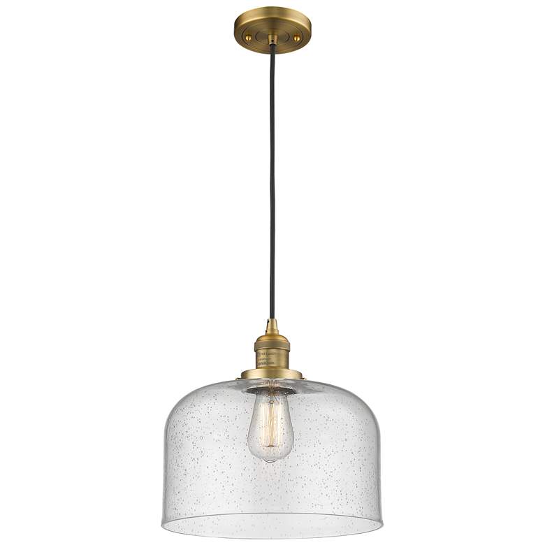 Image 1 Franklin Bell 12" Brushed Brass Corded Mini Pendant w/ Seedy Shade