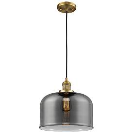 Image1 of Franklin Bell 12" Brushed Brass Corded Mini Pendant w/ Smoke Shade