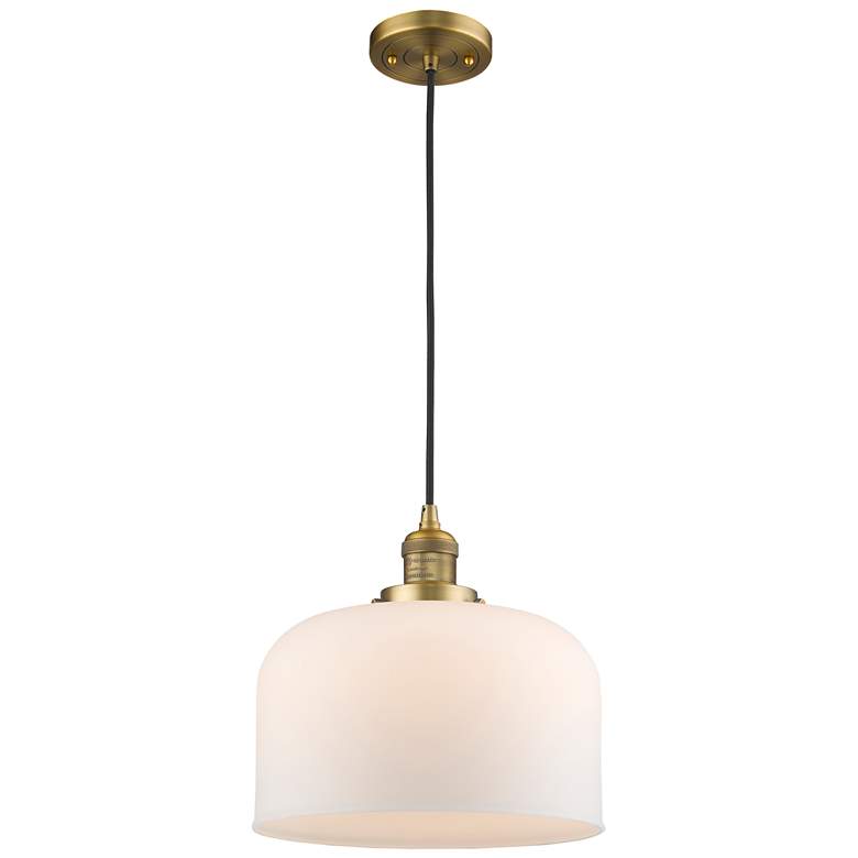 Image 1 Franklin Bell 12" Brushed Brass Corded Mini Pendant w/ White Shade