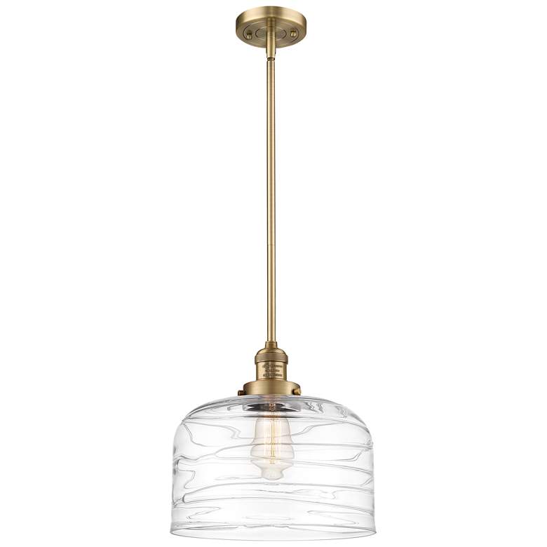 Image 1 Franklin Bell 12" Brushed Brass Stemmed Mini Pendant w/ Deco Shade