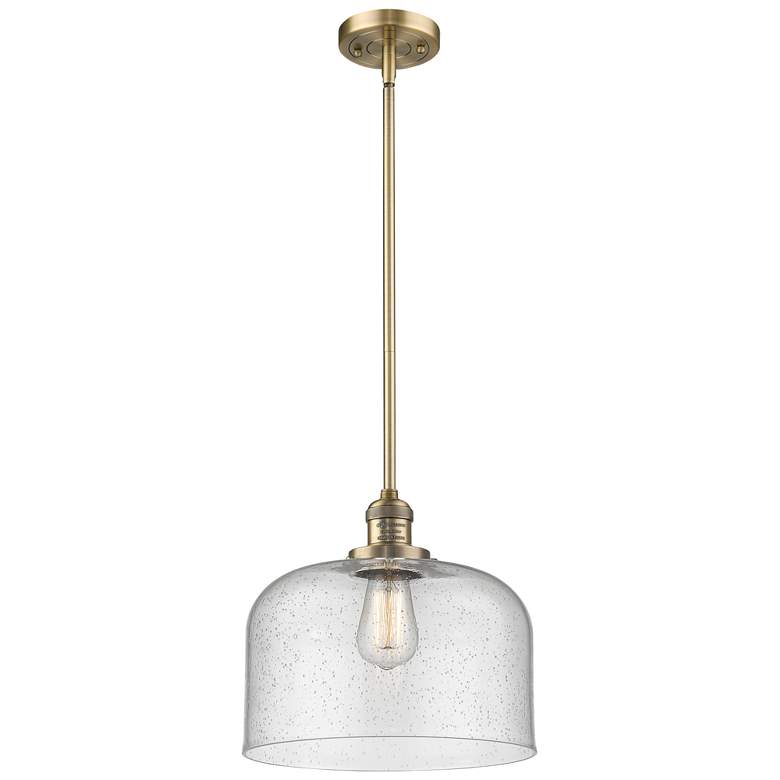 Image 1 Franklin Bell 12" Brushed Brass Stemmed Mini Pendant w/ Seedy Shade