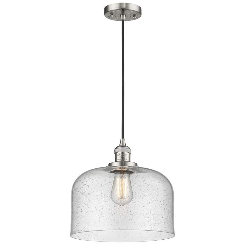 Image 1 Franklin Bell 12" Brushed Nickel Corded Mini Pendant w/ Seedy Shade