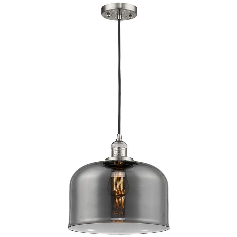 Image 1 Franklin Bell 12 inch Brushed Nickel Corded Mini Pendant w/ Smoke Shade