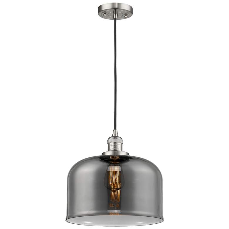 Image 1 Franklin Bell 12" Brushed Nickel Corded Mini Pendant w/ Smoke Shade