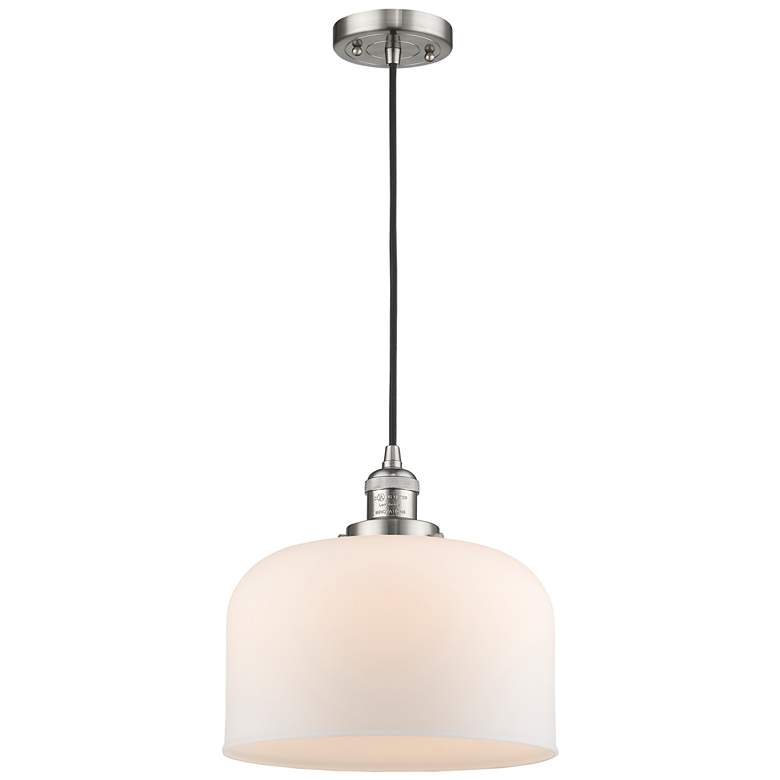 Image 1 Franklin Bell 12" Brushed Nickel Corded Mini Pendant w/ White Shade