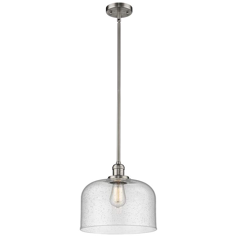 Image 1 Franklin Bell 12" Brushed Nickel Stemmed Mini Pendant w/ Seedy Shade