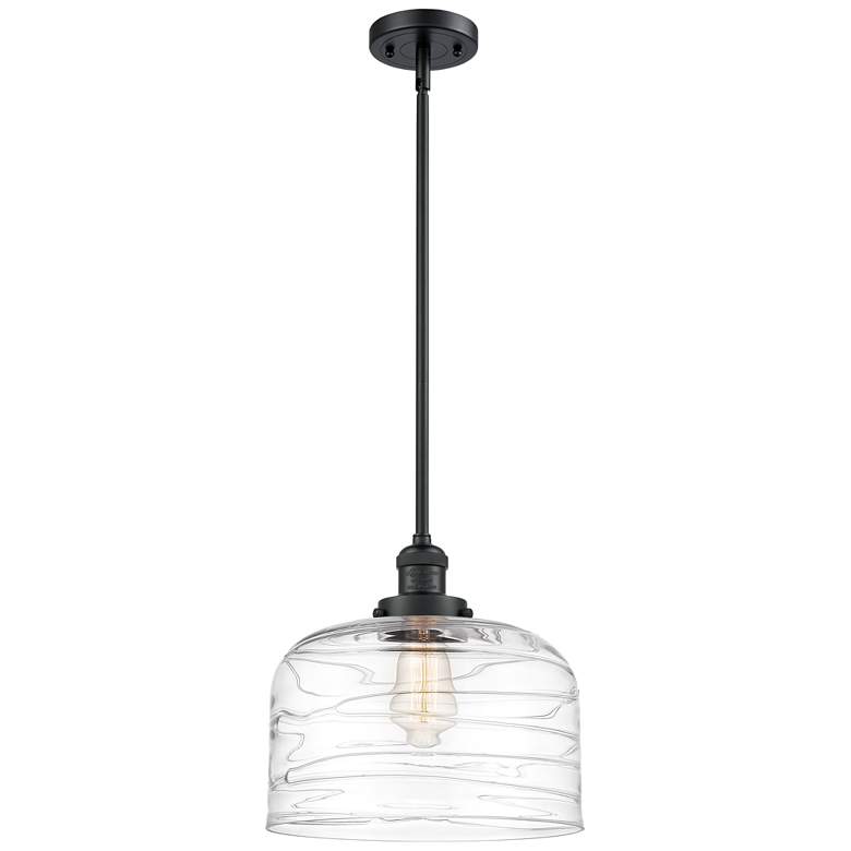 Image 1 Franklin Bell 12" Matte Black Stemmed Mini Pendant w/ Deco Shade