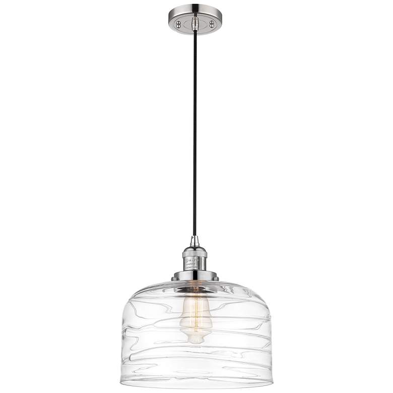 Image 1 Franklin Bell 12" Polished Nickel Corded Mini Pendant w/ Deco Shade
