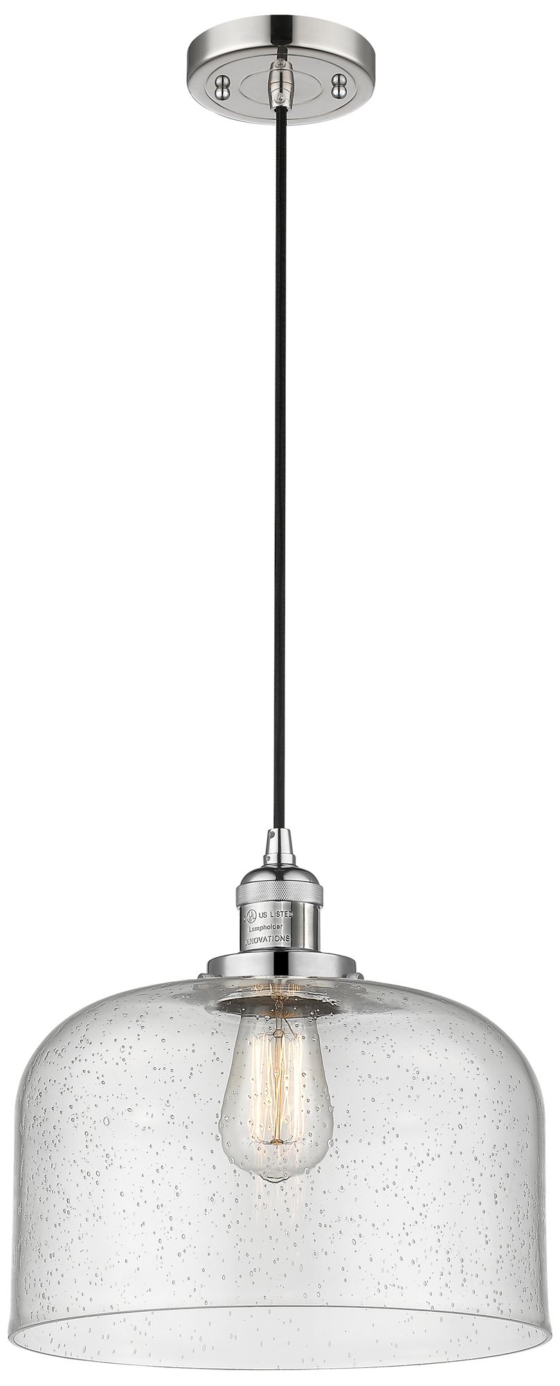 Franklin Bell 12" Polished Nickel Corded Mini Pendant w/ Seedy Shade