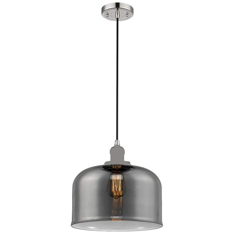 Image 1 Franklin Bell 12" Polished Nickel Corded Mini Pendant w/ Smoke Shade
