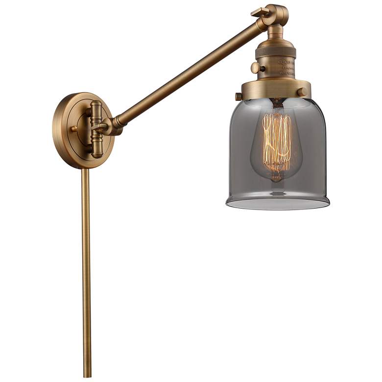 Image 1 Franklin Bell 25" High Brushed Brass Swing Arm w/ Plated Smoke Shade