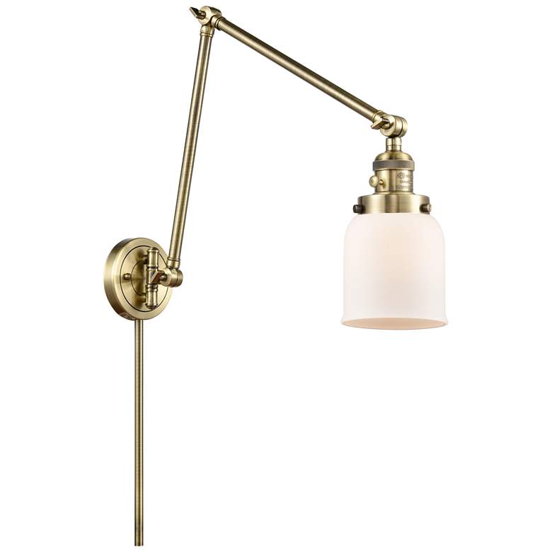 Image 1 Franklin Bell 30" High Antique Brass Swing Arm w/ Matte White Shade