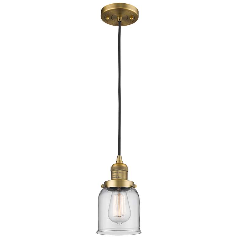 Image 1 Franklin Bell 5" Brushed Brass Corded Mini Pendant w/ Clear Shade