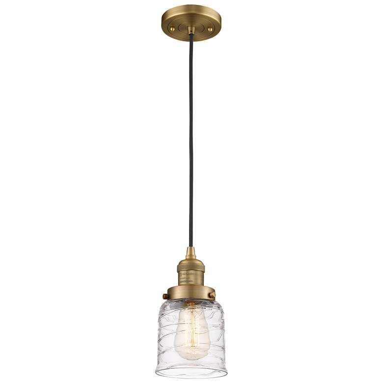 Image 1 Franklin Bell 5 inch Brushed Brass Corded Mini Pendant w/ Deco Shade