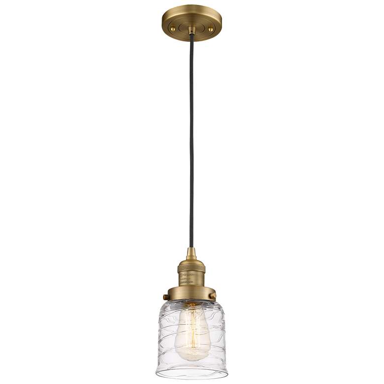 Image 1 Franklin Bell 5" Brushed Brass Corded Mini Pendant w/ Deco Shade