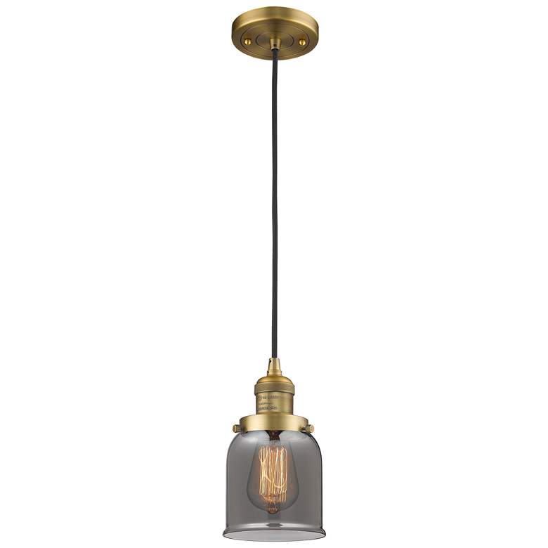 Image 1 Franklin Bell 5" Brushed Brass Corded Mini Pendant w/ Smoke Shade