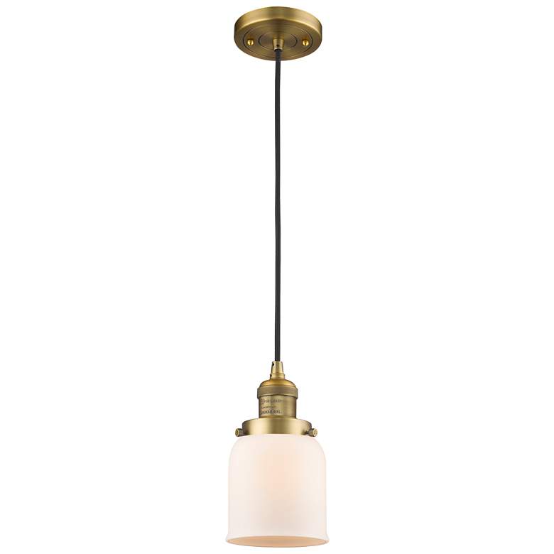 Image 1 Franklin Bell 5" Brushed Brass Corded Mini Pendant w/ White Shade