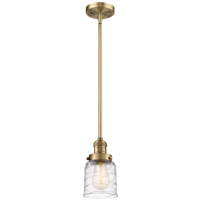 Image 1 Franklin Bell 5" Brushed Brass Stemmed Mini Pendant w/ Deco Shade