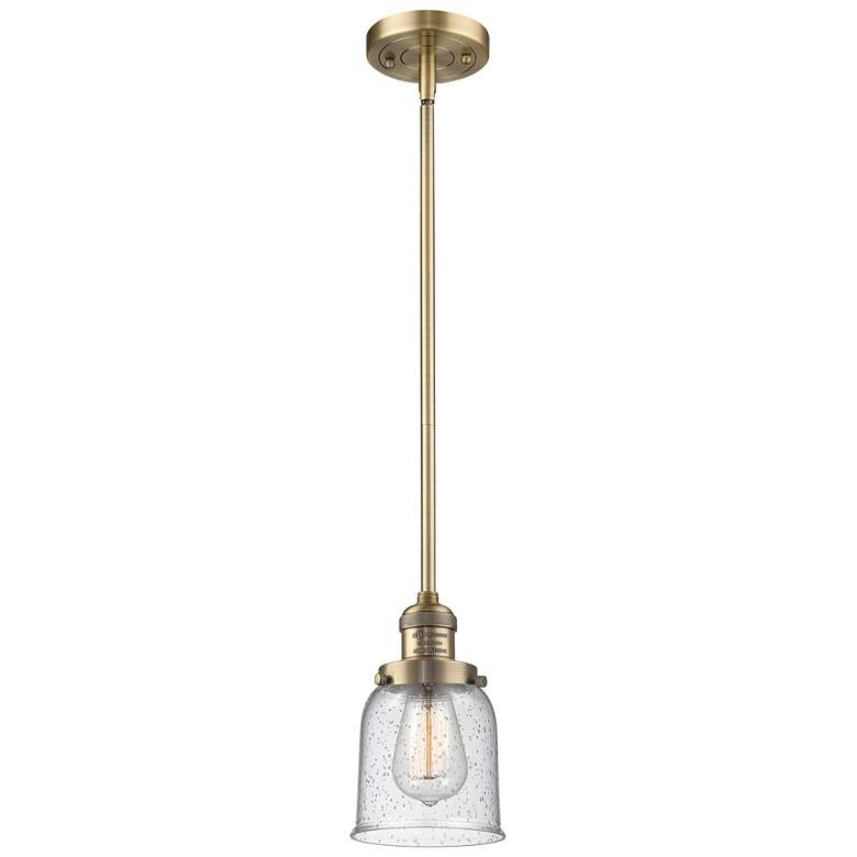 Image 1 Franklin Bell 5" Brushed Brass Stemmed Mini Pendant w/ Seedy Shade