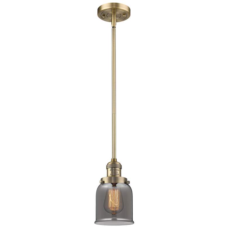 Image 1 Franklin Bell 5" Brushed Brass Stemmed Mini Pendant w/ Smoke Shade