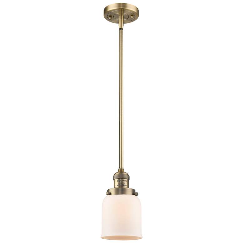 Image 1 Franklin Bell 5" Brushed Brass Stemmed Mini Pendant w/ White Shade