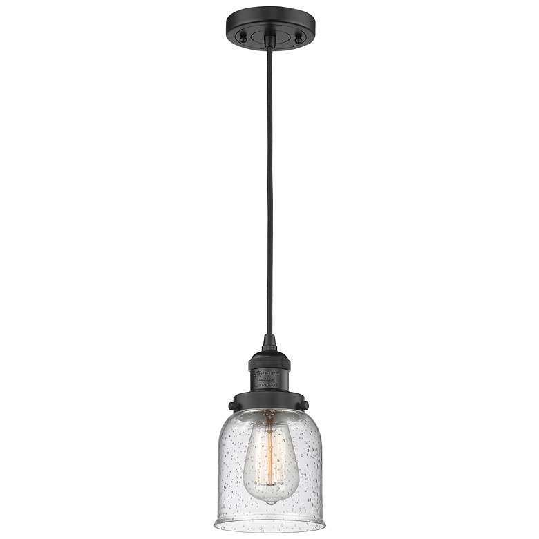 Image 1 Franklin Bell 5" Wide Matte Black Corded Mini Pendant w/ Seedy Shade