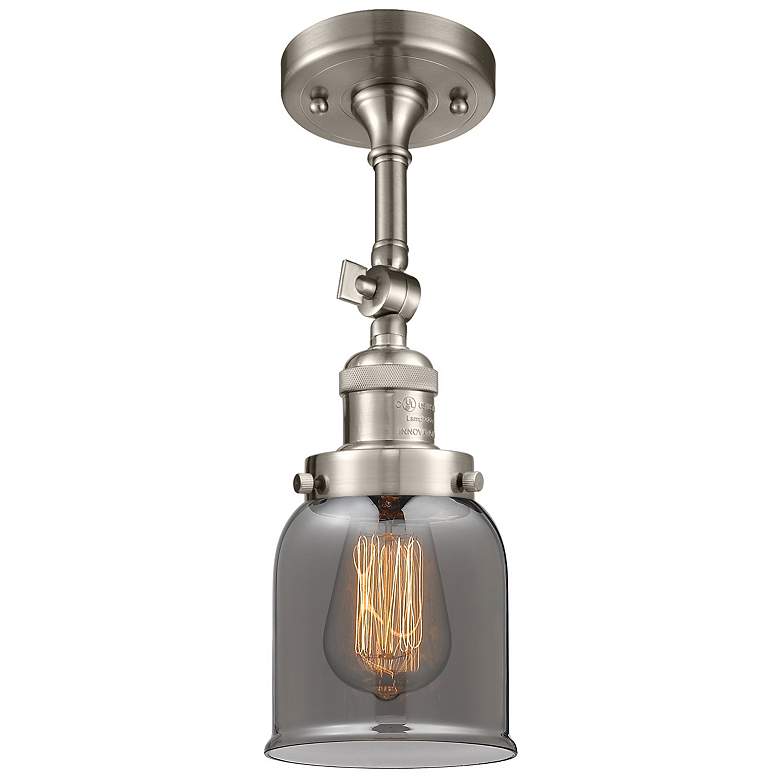 Image 1 Franklin Bell 5"W Satin Nickel Adjustable Semi.Flush Mount w/ Smoke Sh