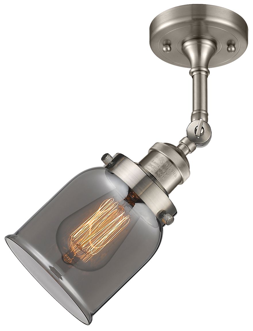Image 2 Franklin Bell 5"W Satin Nickel Adjustable Semi.Flush Mount w/ Smoke Sh more views