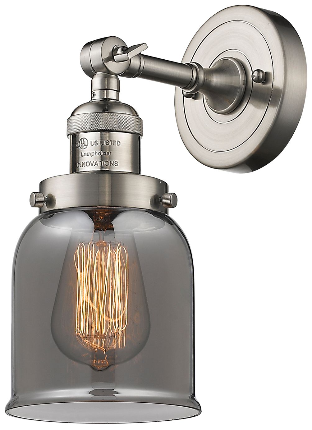 Image 4 Franklin Bell 5"W Satin Nickel Adjustable Semi.Flush Mount w/ Smoke Sh more views