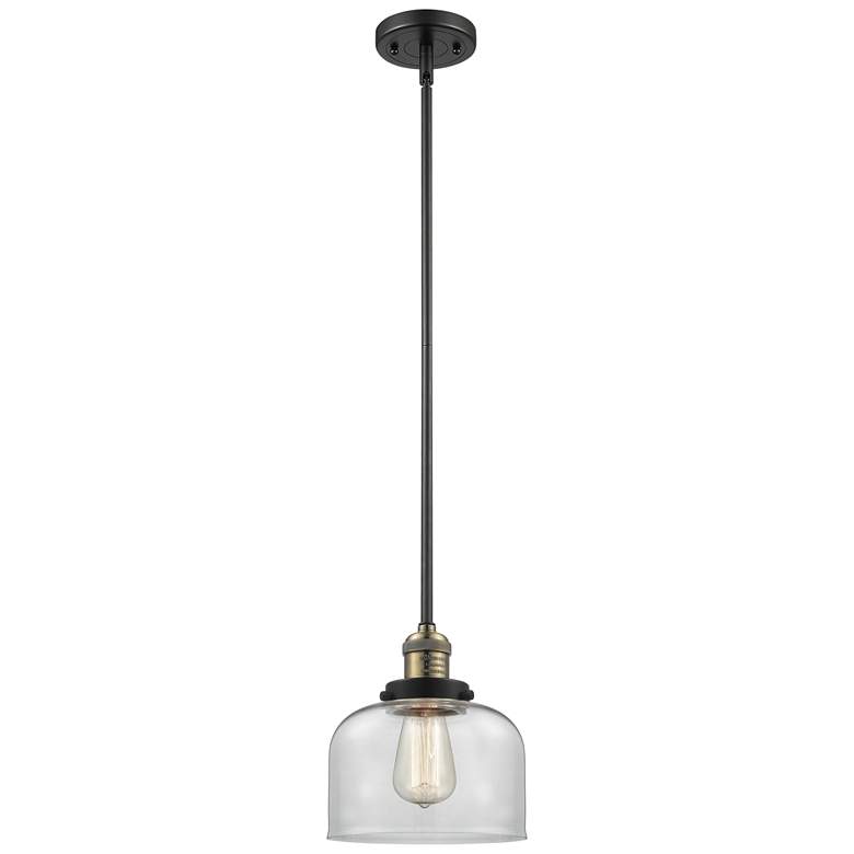 Image 1 Franklin Bell 8" Black Brass Stemmed Mini Pendant w/ Clear Shade