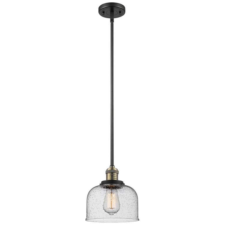 Image 1 Franklin Bell 8" Black Brass Stemmed Mini Pendant w/ Seedy Shade