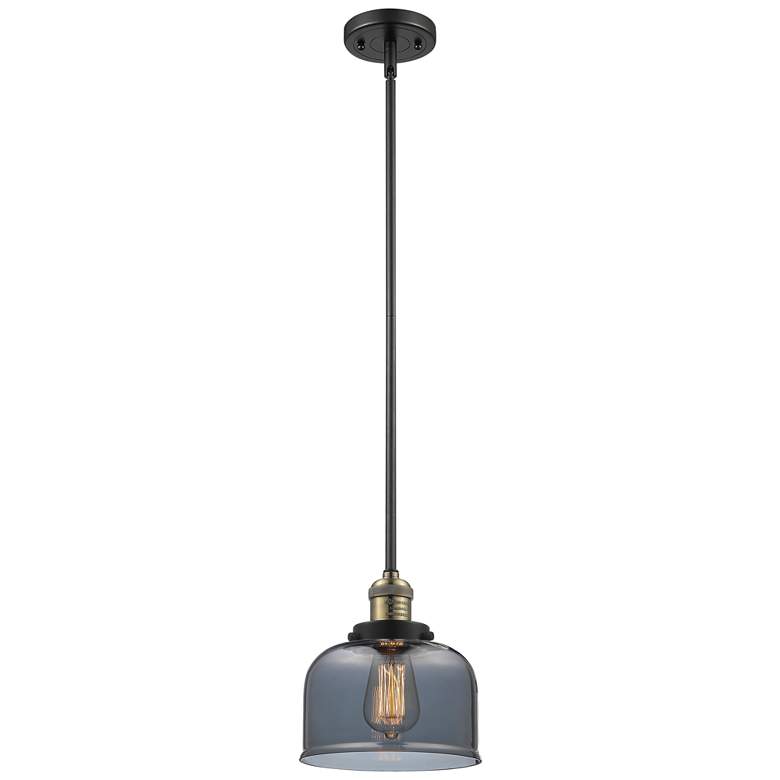 Image 1 Franklin Bell 8" Black Brass Stemmed Mini Pendant w/ Smoke Shade