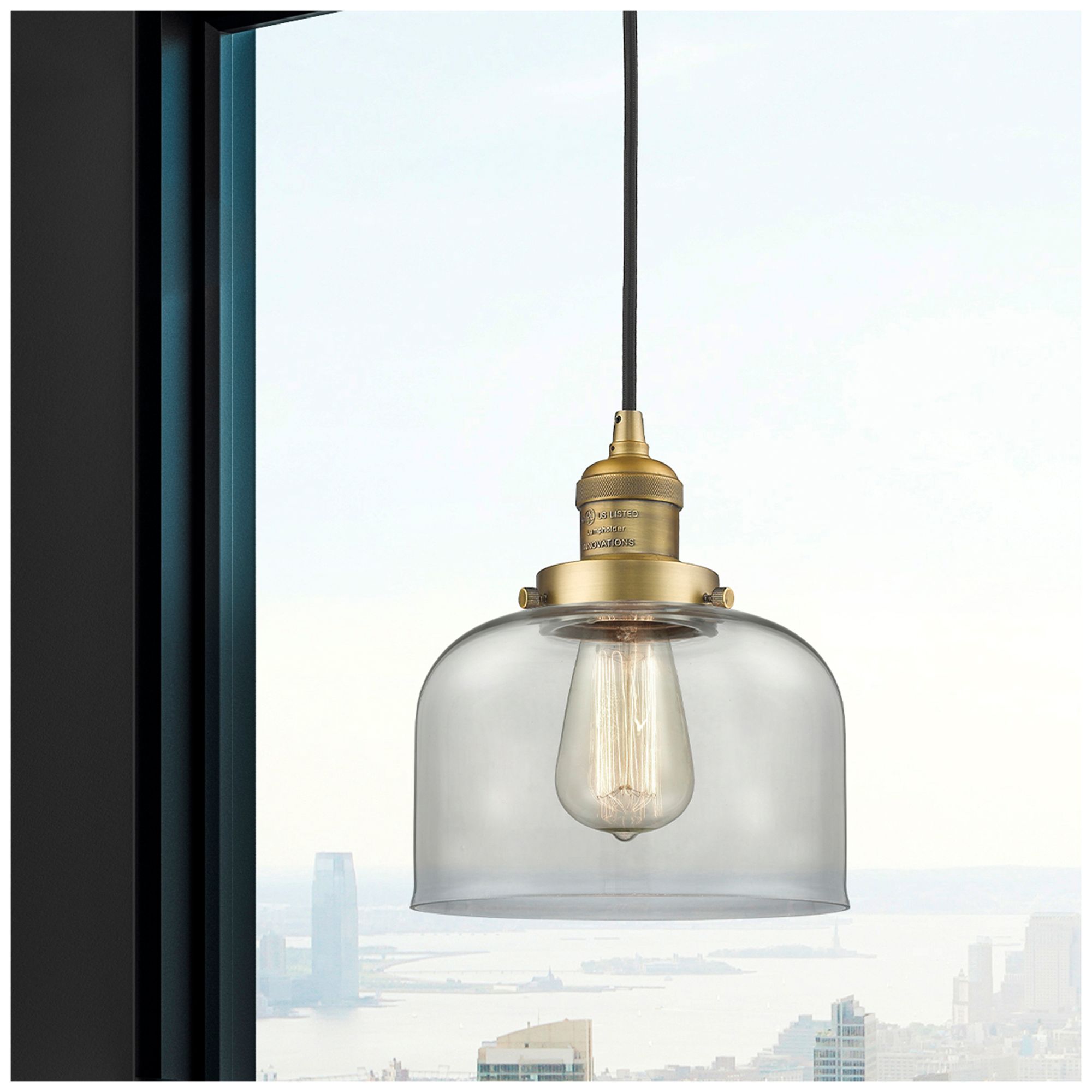 Image 2 Franklin Bell 8" Brushed Brass Corded Mini Pendant w/ Clear Shade more views