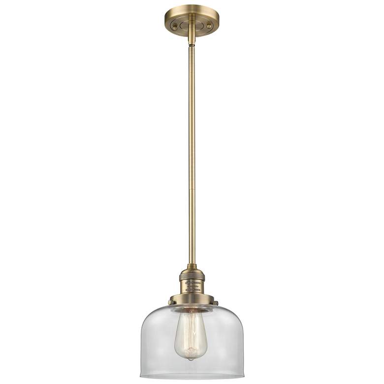 Image 1 Franklin Bell 8" Brushed Brass Stemmed Mini Pendant w/ Clear Shade