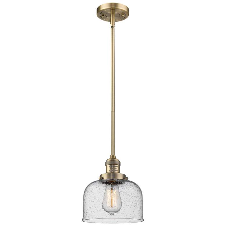 Image 1 Franklin Bell 8" Brushed Brass Stemmed Mini Pendant w/ Seedy Shade