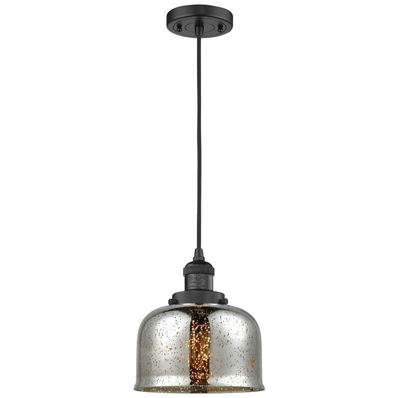 Image 1 Franklin Bell 8" Matte Black Corded Mini Pendant w/ Mercury Shade