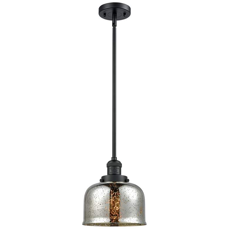 Image 1 Franklin Bell 8" Matte Black Stemmed Mini Pendant w/ Mercury Shade