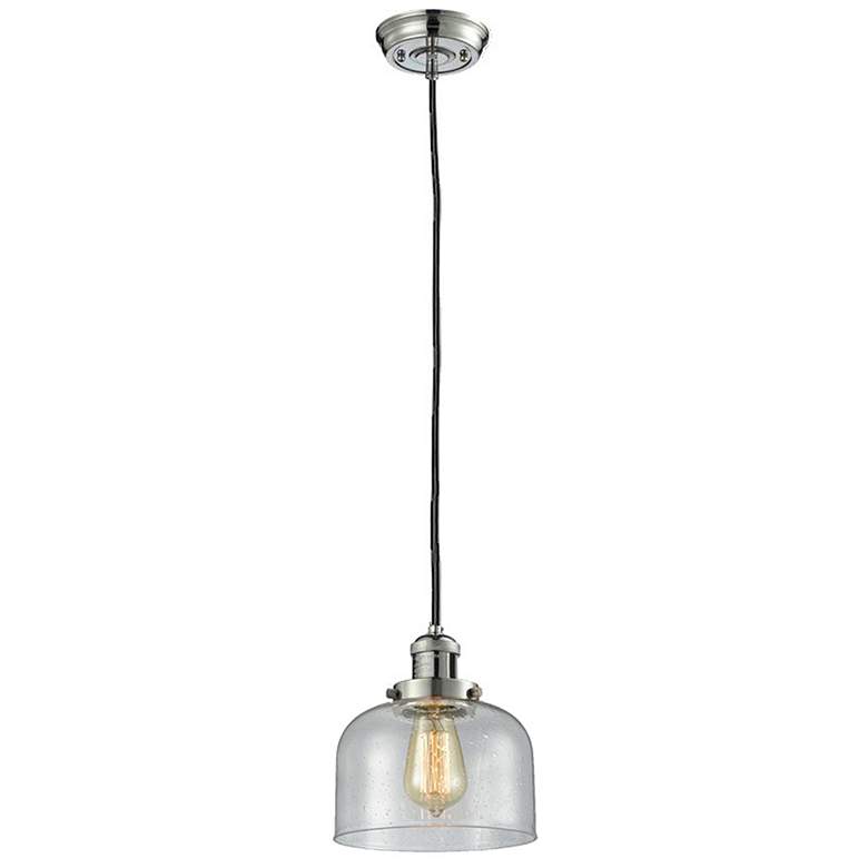 Image 1 Franklin Bell 8" Polished Nickel Corded Mini Pendant w/ Seedy Shade