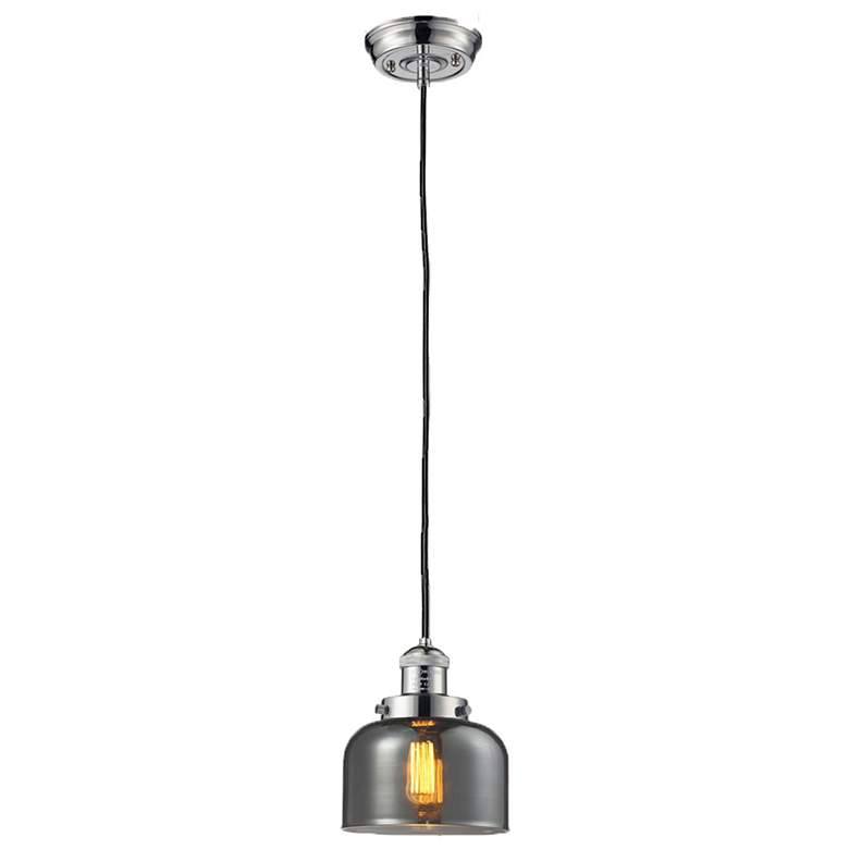 Image 1 Franklin Bell 8" Polished Nickel Corded Mini Pendant w/ Smoke Shade