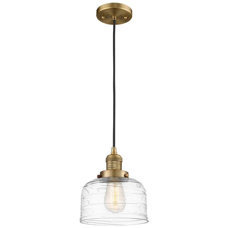 Image 1 Franklin Bell 8" Wide Brushed Brass Corded Mini Pendant w/ Deco Swirl