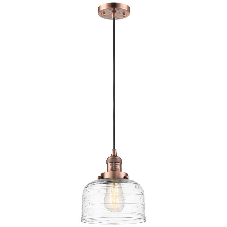 Image 1 Franklin Bell 8" Wide Copper Corded Mini Pendant w/ Clear Deco Swirl S