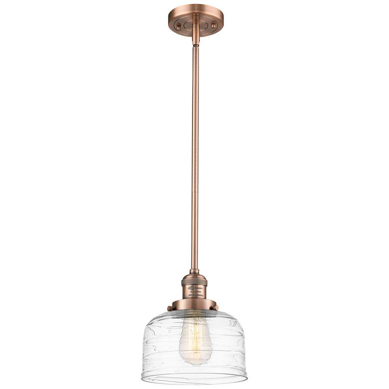 Image 1 Franklin Bell 8" Wide Copper Stem Hung Mini Pendant w/ Deco Swirl Shad