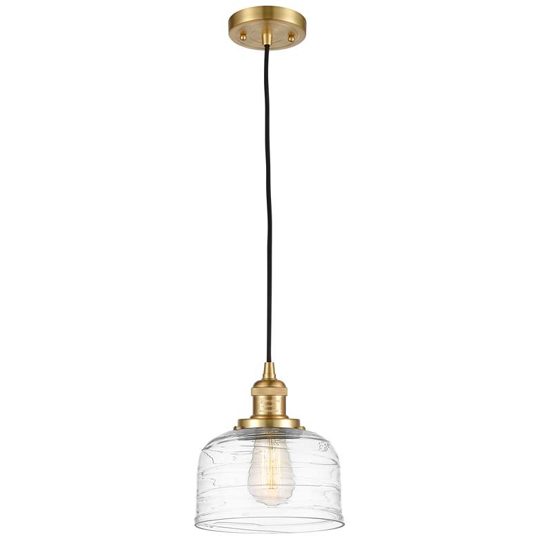 Image 1 Franklin Bell 8" Wide Gold Corded Mini Pendant w/ Deco Swirl Shade